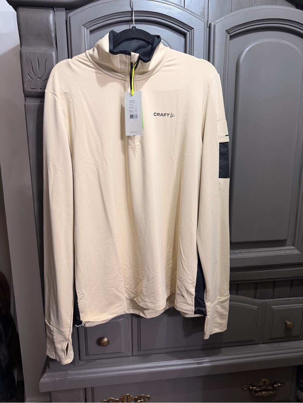 Craft Men’s Half-Zip Sweater in Cream with Black Accents